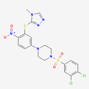 molecular formula C19H18Cl2N6O4S2 B1224552 1-(3,4-Dichlorophenyl)sulfonyl-4-[3-[(4-methyl-1,2,4-triazol-3-yl)thio]-4-nitrophenyl]piperazine 