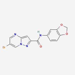 molecular formula C14H9BrN4O3 B1224558 N-(1,3-benzodioxol-5-yl)-6-bromo-2-pyrazolo[1,5-a]pyrimidinecarboxamide 