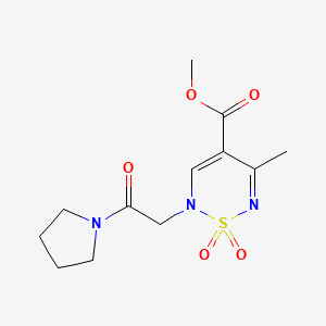 molecular formula C12H17N3O5S B12245860 methyl 5-methyl-1,1-dioxo-2-[2-oxo-2-(pyrrolidin-1-yl)ethyl]-2H-1lambda6,2,6-thiadiazine-4-carboxylate 