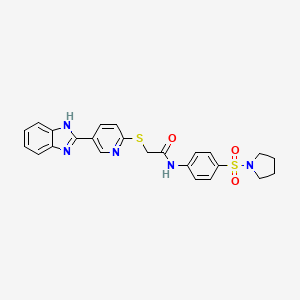 molecular formula C24H23N5O3S2 B1224594 2-[[5-(1H-benzimidazol-2-yl)-2-pyridinyl]thio]-N-[4-(1-pyrrolidinylsulfonyl)phenyl]acetamide 