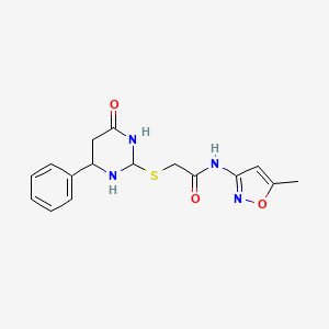 molecular formula C16H18N4O3S B12246165 N-(5-methyl-1,2-oxazol-3-yl)-2-[(4-oxo-6-phenyl-1,3-diazinan-2-yl)sulfanyl]acetamide 