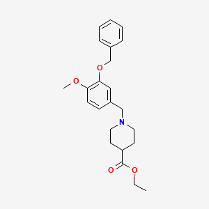 molecular formula C23H29NO4 B1224618 1-[(4-Methoxy-3-phenylmethoxyphenyl)methyl]-4-piperidinecarboxylic acid ethyl ester 