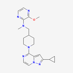 molecular formula C21H27N7O B12246207 N-[(1-{2-cyclopropylpyrazolo[1,5-a]pyrazin-4-yl}piperidin-4-yl)methyl]-3-methoxy-N-methylpyrazin-2-amine 