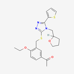 molecular formula C22H25N3O3S2 B1224621 1-[4-Ethoxy-3-[[[4-(2-oxolanylmethyl)-5-thiophen-2-yl-1,2,4-triazol-3-yl]thio]methyl]phenyl]ethanone 