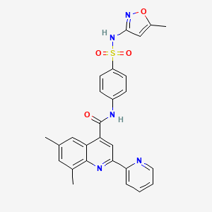 molecular formula C27H23N5O4S B1224624 6,8-dimethyl-N-[4-[(5-methyl-3-isoxazolyl)sulfamoyl]phenyl]-2-(2-pyridinyl)-4-quinolinecarboxamide 
