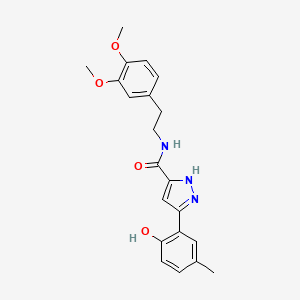 molecular formula C21H23N3O4 B1224633 N-[2-(3,4-dimethoxyphenyl)ethyl]-5-(3-methyl-6-oxo-1-cyclohexa-2,4-dienylidene)-1,2-dihydropyrazole-3-carboxamide 