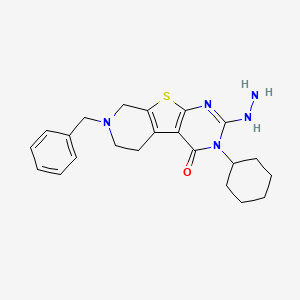 3-cyclohexyl-2-hydrazinyl-7-(phenylmethyl)-6,8-dihydro-5H-pyrido[2,3]thieno[2,4-b]pyrimidin-4-one