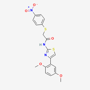 molecular formula C19H17N3O5S2 B1224653 N-[4-(2,5-dimethoxyphenyl)-2-thiazolyl]-2-[(4-nitrophenyl)thio]acetamide 