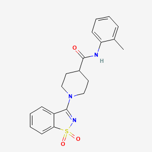 molecular formula C20H21N3O3S B1224686 1-(1,1-二氧代-1,2-苯并噻唑-3-基)-N-(2-甲基苯基)-4-哌啶甲酰胺 