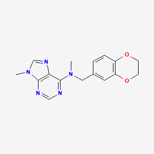 molecular formula C16H17N5O2 B12246951 N-[(2,3-dihydro-1,4-benzodioxin-6-yl)methyl]-N,9-dimethyl-9H-purin-6-amine 