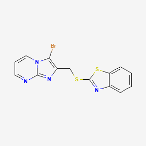 molecular formula C14H9BrN4S2 B1224704 2-[(3-Bromo-2-imidazo[1,2-a]pyrimidinyl)methylthio]-1,3-benzothiazole 