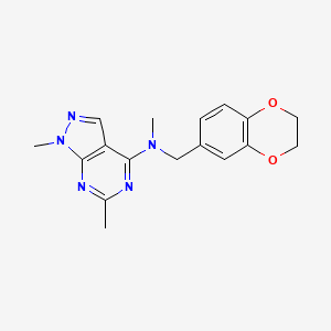 molecular formula C17H19N5O2 B12247043 N-[(2,3-dihydro-1,4-benzodioxin-6-yl)methyl]-N,1,6-trimethyl-1H-pyrazolo[3,4-d]pyrimidin-4-amine 