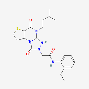 molecular formula C22H31N5O3S B12247219 N-(2-ethylphenyl)-2-[8-(3-methylbutyl)-7,12-dioxo-5-thia-1,8,10,11-tetraazatricyclo[7.3.0.0^{2,6}]dodeca-2(6),3,9-trien-11-yl]acetamide 