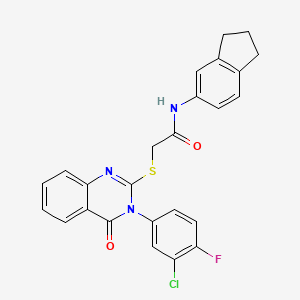 molecular formula C25H19ClFN3O2S B1224723 2-[[3-(3-chloro-4-fluorophenyl)-4-oxo-2-quinazolinyl]thio]-N-(2,3-dihydro-1H-inden-5-yl)acetamide 