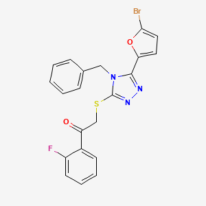 molecular formula C21H15BrFN3O2S B1224724 2-[[5-(5-Bromo-2-furanyl)-4-(phenylmethyl)-1,2,4-triazol-3-yl]thio]-1-(2-fluorophenyl)ethanone 