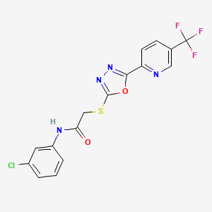 molecular formula C16H10ClF3N4O2S B1224726 N-(3-chlorophenyl)-2-[[5-[5-(trifluoromethyl)-2-pyridinyl]-1,3,4-oxadiazol-2-yl]thio]acetamide 