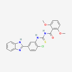 molecular formula C23H19ClN4O3S B1224736 N-[[5-(1H-benzimidazol-2-yl)-2-chloroanilino]-sulfanylidenemethyl]-2,6-dimethoxybenzamide 