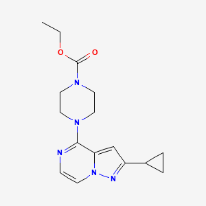 molecular formula C16H21N5O2 B12247639 Ethyl 4-{2-cyclopropylpyrazolo[1,5-a]pyrazin-4-yl}piperazine-1-carboxylate 