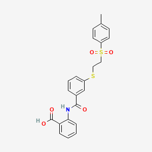 molecular formula C23H21NO5S2 B1224768 2-[[[3-[2-(4-Methylphenyl)sulfonylethylthio]phenyl]-oxomethyl]amino]benzoic acid 
