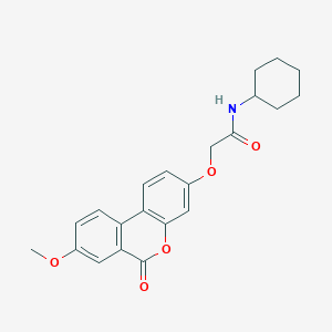 molecular formula C22H23NO5 B1224772 N-CYCLOHEXYL-2-({8-METHOXY-6-OXO-6H-BENZO[C]CHROMEN-3-YL}OXY)ACETAMIDE 