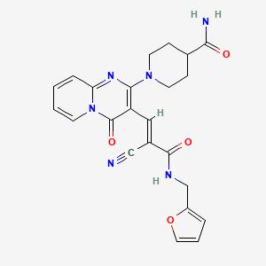 molecular formula C23H22N6O4 B1224775 1-[3-[(E)-2-cyano-3-(furan-2-ylmethylamino)-3-oxoprop-1-enyl]-4-oxopyrido[1,2-a]pyrimidin-2-yl]piperidine-4-carboxamide 