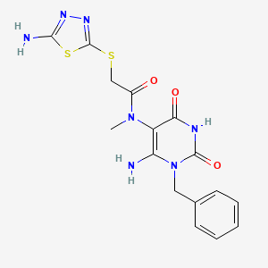 molecular formula C16H17N7O3S2 B1224784 N-(6-amino-1-benzyl-2,4-dioxopyrimidin-5-yl)-2-[(5-amino-1,3,4-thiadiazol-2-yl)sulfanyl]-N-methylacetamide 