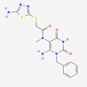 molecular formula C16H17N7O3S2 B1224784 N-[6-amino-2,4-dioxo-1-(phenylmethyl)-5-pyrimidinyl]-2-[(5-amino-1,3,4-thiadiazol-2-yl)thio]-N-methylacetamide 