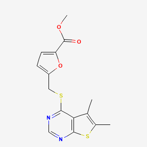 molecular formula C15H14N2O3S2 B1224785 methyl 5-[({5,6-dimethylthieno[2,3-d]pyrimidin-4-yl}sulfanyl)methyl]furan-2-carboxylate 