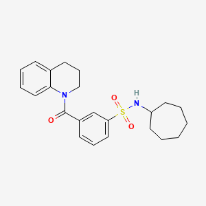 molecular formula C23H28N2O3S B1224801 N-CYCLOHEPTYL-3-(1,2,3,4-TETRAHYDROQUINOLINE-1-CARBONYL)BENZENE-1-SULFONAMIDE 