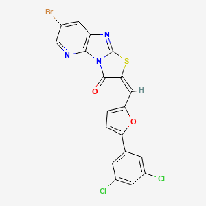(4E)-10-bromo-4-[[5-(3,5-dichlorophenyl)furan-2-yl]methylidene]-5-thia-2,7,12-triazatricyclo[6.4.0.02,6]dodeca-1(8),6,9,11-tetraen-3-one