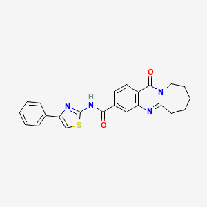 molecular formula C23H20N4O2S B1224836 12-oxo-N-(4-phenyl-2-thiazolyl)-7,8,9,10-tetrahydro-6H-azepino[2,1-b]quinazoline-3-carboxamide 