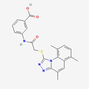 molecular formula C22H20N4O3S B1224857 3-[[1-Oxo-2-[(4,6,9-trimethyl-[1,2,4]triazolo[4,3-a]quinolin-1-yl)thio]ethyl]amino]benzoic acid 