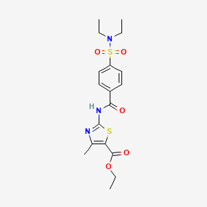 molecular formula C18H23N3O5S2 B1224864 2-[[[4-(Diethylsulfamoyl)phenyl]-oxomethyl]amino]-4-methyl-5-thiazolecarboxylic acid ethyl ester 