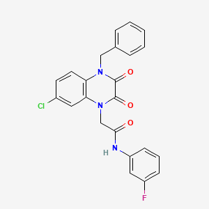 molecular formula C23H17ClFN3O3 B1224872 2-[7-chloro-2,3-dioxo-4-(phenylmethyl)-1-quinoxalinyl]-N-(3-fluorophenyl)acetamide 