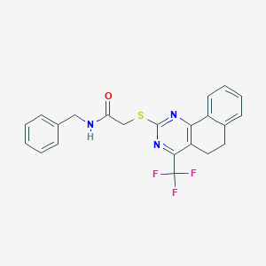 molecular formula C22H18F3N3OS B1224888 N-(phenylmethyl)-2-[[4-(trifluoromethyl)-5,6-dihydrobenzo[h]quinazolin-2-yl]thio]acetamide 