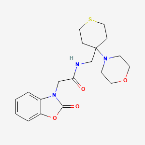 molecular formula C19H25N3O4S B12248948 N-{[4-(morpholin-4-yl)thian-4-yl]methyl}-2-(2-oxo-2,3-dihydro-1,3-benzoxazol-3-yl)acetamide 