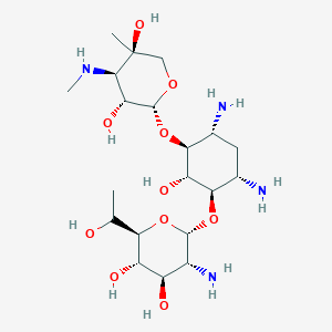 molecular formula C20H40N4O10 B1224900 (1R,2S,3S,4R,6S)-4,6-diamino-3-[3-deoxy-4-C-methyl-3-(methylamino)-beta-L-arabinopyranosyloxy]-2-hydroxycyclohexyl 2-amino-2,7-dideoxy-D-glycero-alpha-D-gluco-heptopyranoside 
