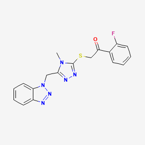 molecular formula C18H15FN6OS B1224920 2-[[5-(1-Benzotriazolylmethyl)-4-methyl-1,2,4-triazol-3-yl]thio]-1-(2-fluorophenyl)ethanone 