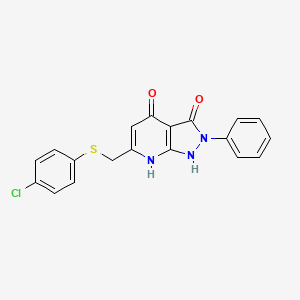 molecular formula C19H14ClN3O2S B1224927 6-[[(4-Chlorophenyl)thio]methyl]-2-phenyl-1,7-dihydropyrazolo[3,4-b]pyridine-3,4-dione 