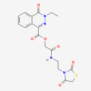 molecular formula C18H18N4O6S B1224931 3-Ethyl-4-oxo-1-phthalazinecarboxylic acid [2-[2-(2,4-dioxo-3-thiazolidinyl)ethylamino]-2-oxoethyl] ester 