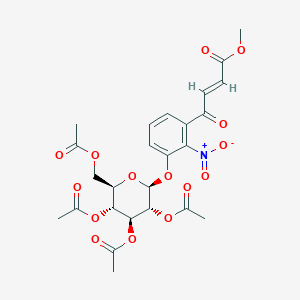 molecular formula C25H27NO15 B122494 methyl (E)-4-[2-nitro-3-[(2S,3R,4S,5R,6R)-3,4,5-triacetyloxy-6-(acetyloxymethyl)oxan-2-yl]oxyphenyl]-4-oxobut-2-enoate CAS No. 224044-68-2