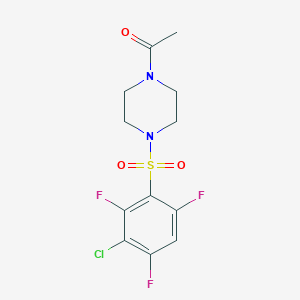 molecular formula C12H12ClF3N2O3S B1224941 1-[4-(3-Chloro-2,4,6-trifluorophenyl)sulfonyl-1-piperazinyl]ethanone 