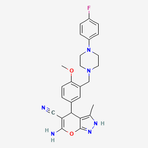 molecular formula C26H27FN6O2 B1224946 6-Amino-4-(3-{[4-(4-fluorophenyl)piperazin-1-yl]methyl}-4-methoxyphenyl)-3-methyl-1,4-dihydropyrano[2,3-c]pyrazole-5-carbonitrile 