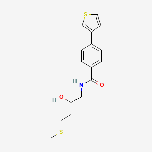 molecular formula C16H19NO2S2 B12249826 N-[2-hydroxy-4-(methylsulfanyl)butyl]-4-(thiophen-3-yl)benzamide 