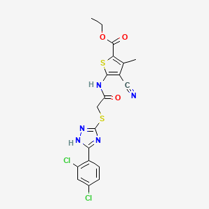 molecular formula C19H15Cl2N5O3S2 B1224999 ethyl 4-cyano-5-(2-{[5-(2,4-dichlorophenyl)-1H-1,2,4-triazol-3-yl]sulfanyl}acetamido)-3-methylthiophene-2-carboxylate 