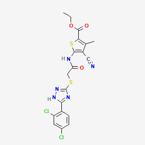 molecular formula C19H15Cl2N5O3S2 B1224999 4-cyano-5-[[2-[[5-(2,4-dichlorophenyl)-1H-1,2,4-triazol-3-yl]thio]-1-oxoethyl]amino]-3-methyl-2-thiophenecarboxylic acid ethyl ester 