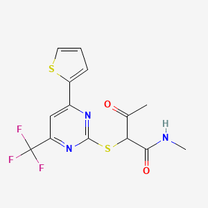 molecular formula C14H12F3N3O2S2 B12250018 N-methyl-3-oxo-2-{[4-(thiophen-2-yl)-6-(trifluoromethyl)pyrimidin-2-yl]sulfanyl}butanamide 