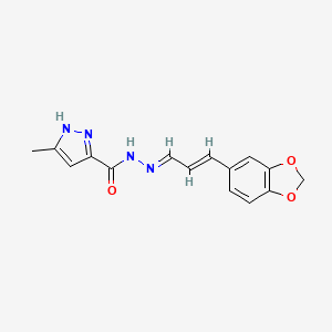 molecular formula C15H14N4O3 B1225003 N'-[3-(1,3-benzodioxol-5-yl)-2-propen-1-ylidene]-5-methyl-1H-pyrazole-3-carbohydrazide 