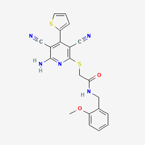 molecular formula C21H17N5O2S2 B1225004 2-[(6-amino-3,5-dicyano-4-thiophen-2-yl-2-pyridinyl)thio]-N-[(2-methoxyphenyl)methyl]acetamide 