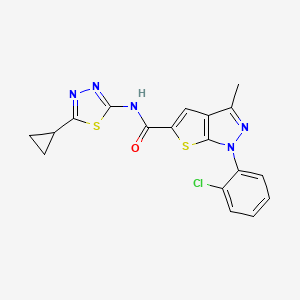 molecular formula C18H14ClN5OS2 B1225010 1-(2-chlorophenyl)-N-(5-cyclopropyl-1,3,4-thiadiazol-2-yl)-3-methyl-5-thieno[2,3-c]pyrazolecarboxamide 